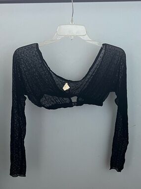 Black Sheer Long-Sleeve Crop Top - Unb